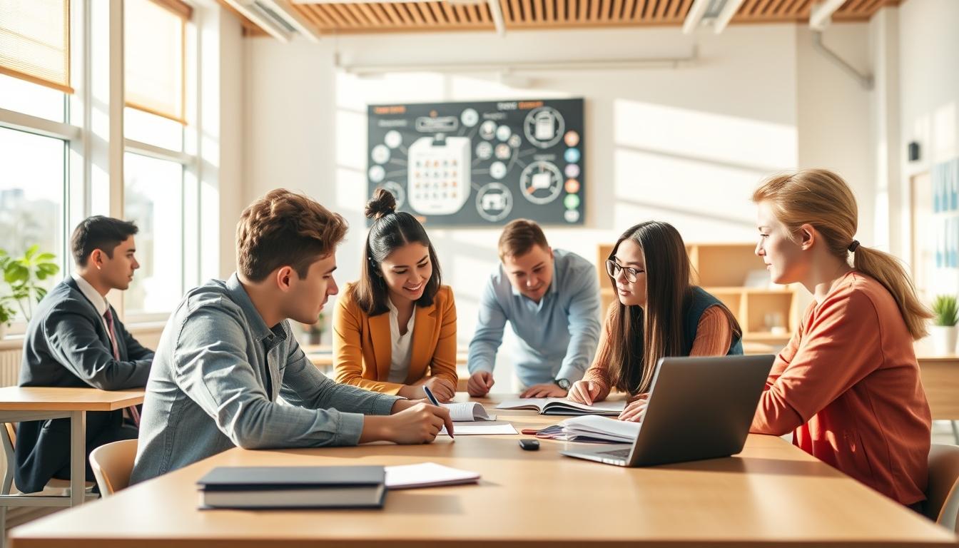 Student using a study guide to organize academic notes