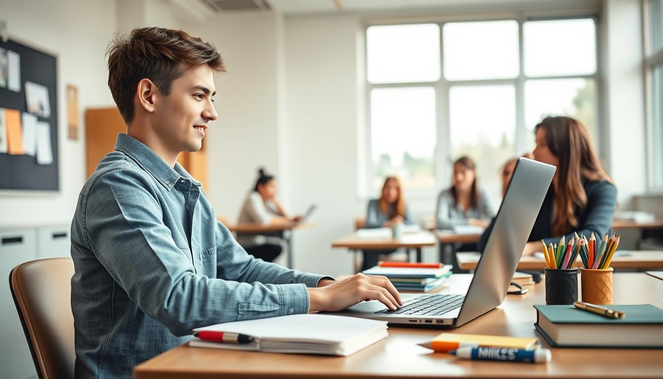 Student using learning strategies while studying